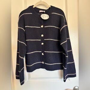 Chic Navy Striped Women's Cardigan